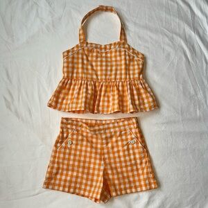 Janie and Jack Girls Orange Gingham Halter Top and Shorts Set | Size 8 | EUC 🧡